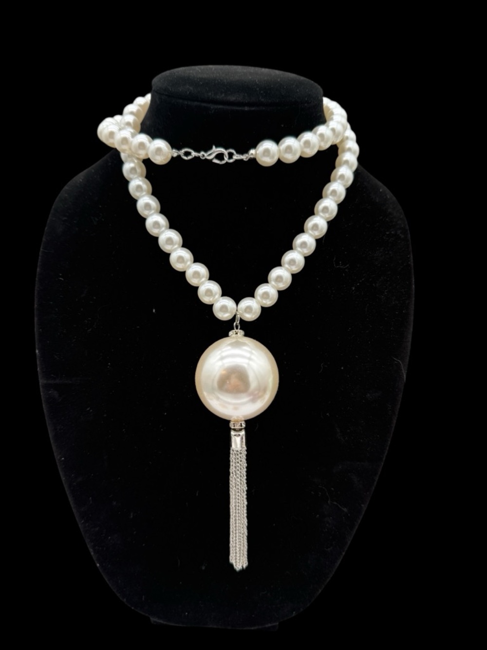 Classic White Faux Pearl Tassel Necklace - Picture 3 of 7